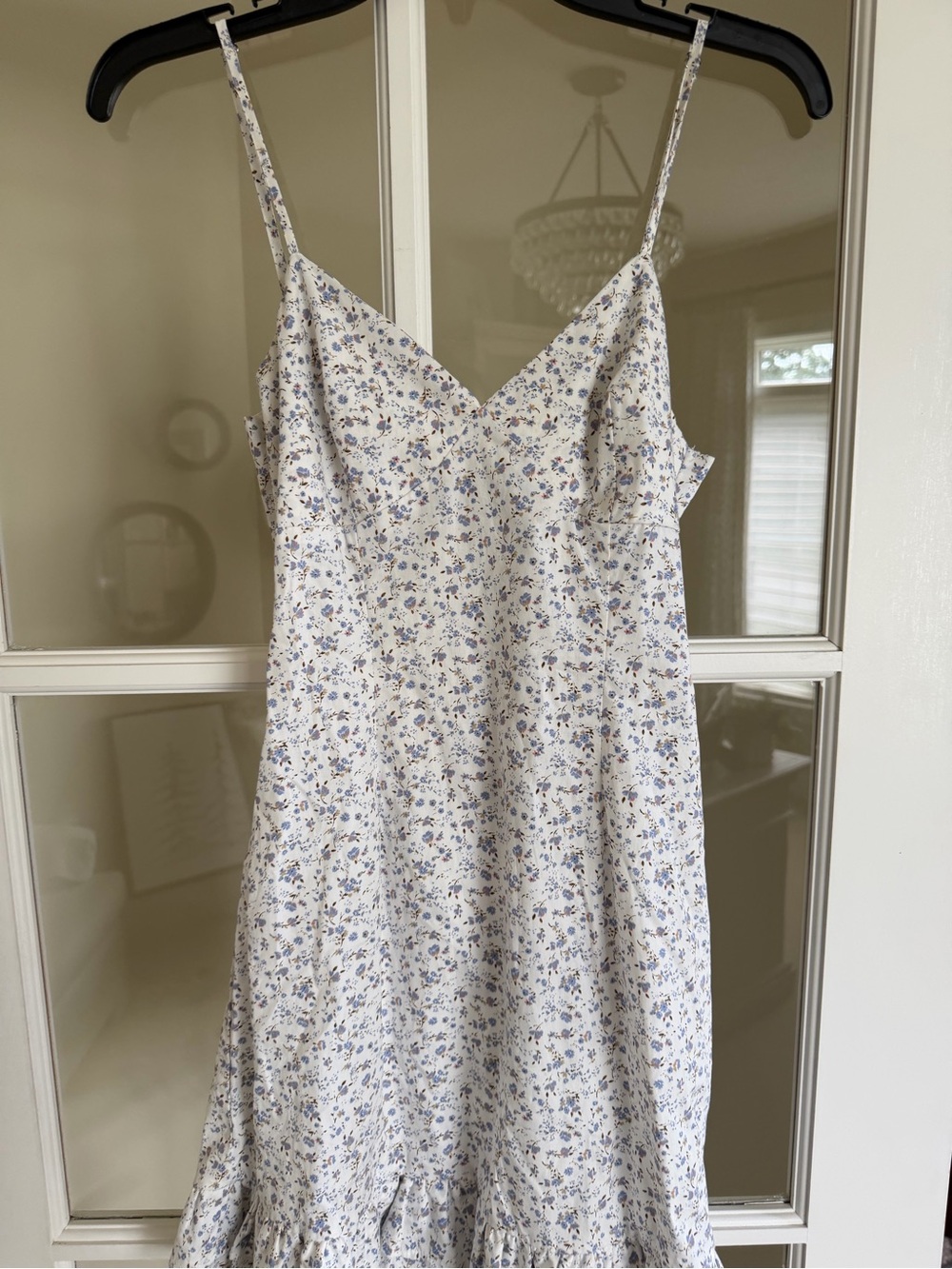 Forever 21 White Midi Slip Dress with Blue Floral Print